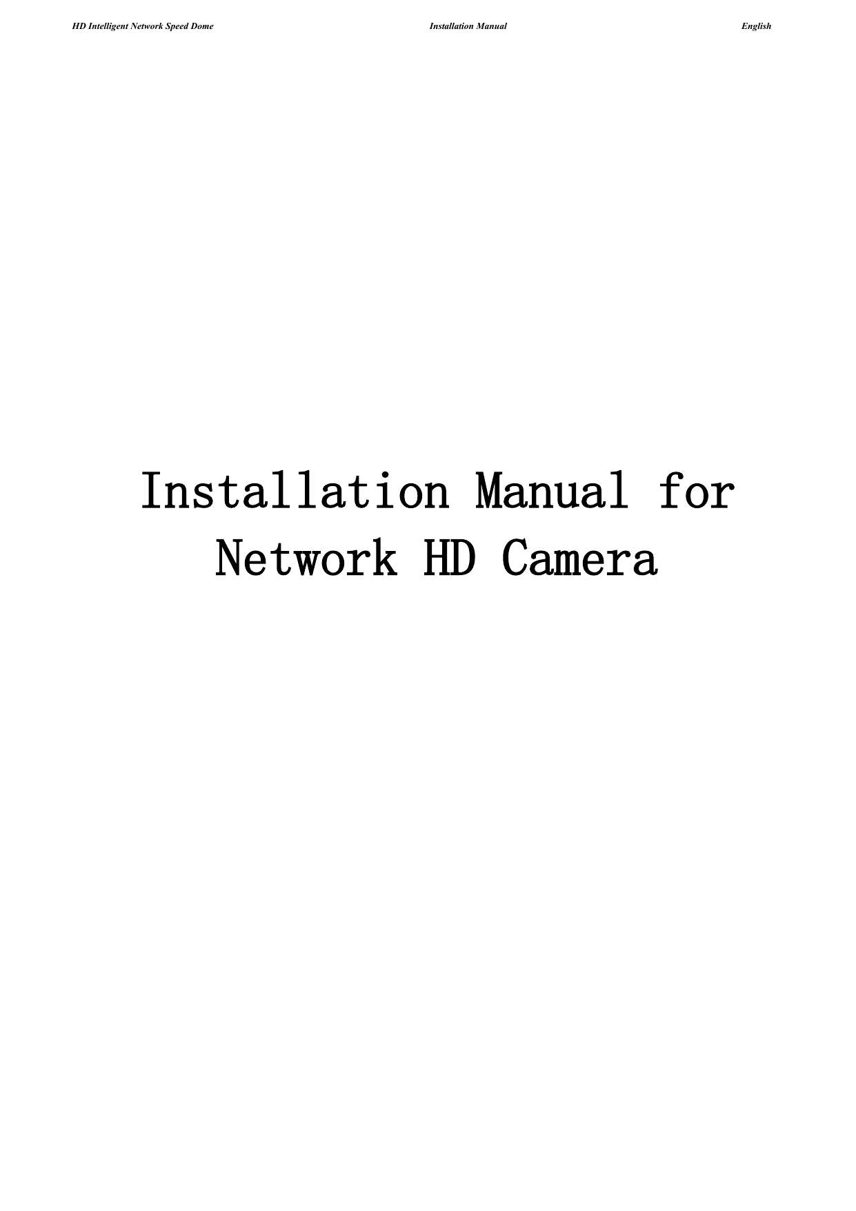 Installation Manual For Network HD Camera | Manualzz