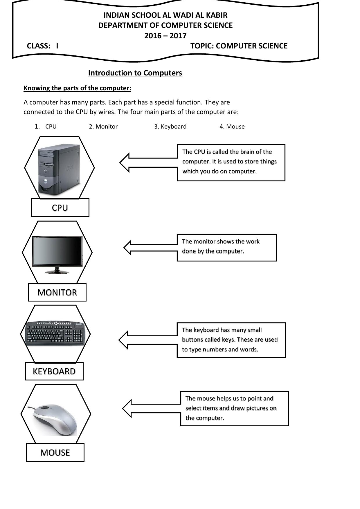 Cpu Monitor Keyboard Mouse Indian School Al Wadi Al Kabir Manualzz