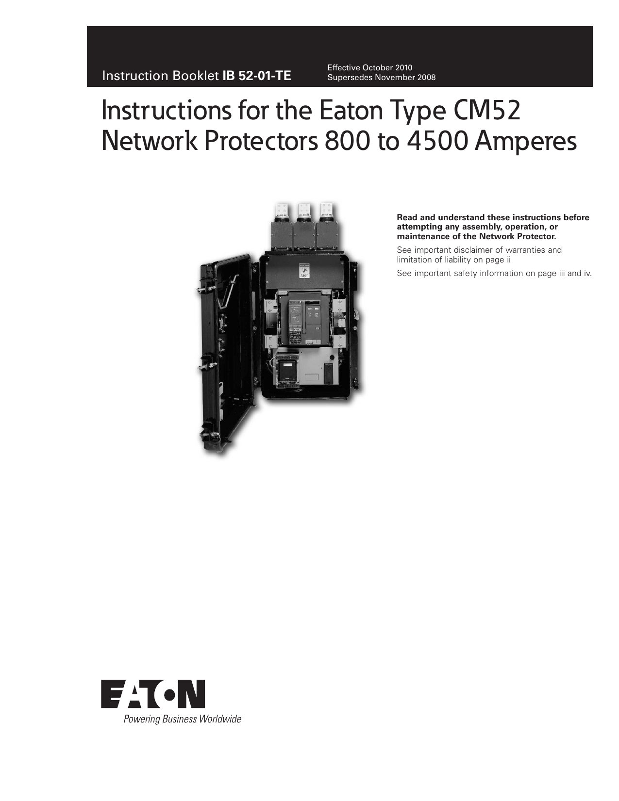 Instructions for the Eaton Type CM52 Network Protectors 800 to Manualzz