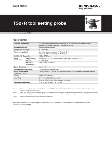 TS27R tool setting probe - Renishaw resource centre | Manualzz
