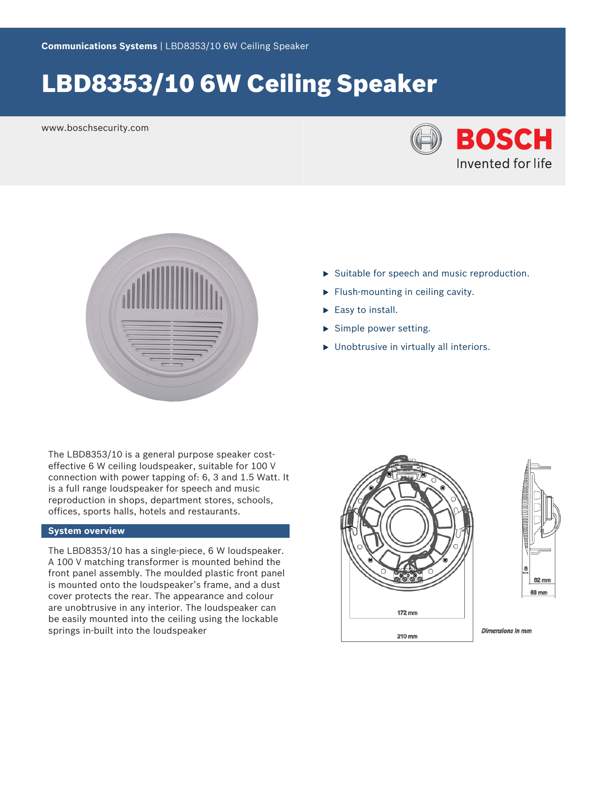 Lbd8353 10 6w Ceiling Speaker Manualzz Com