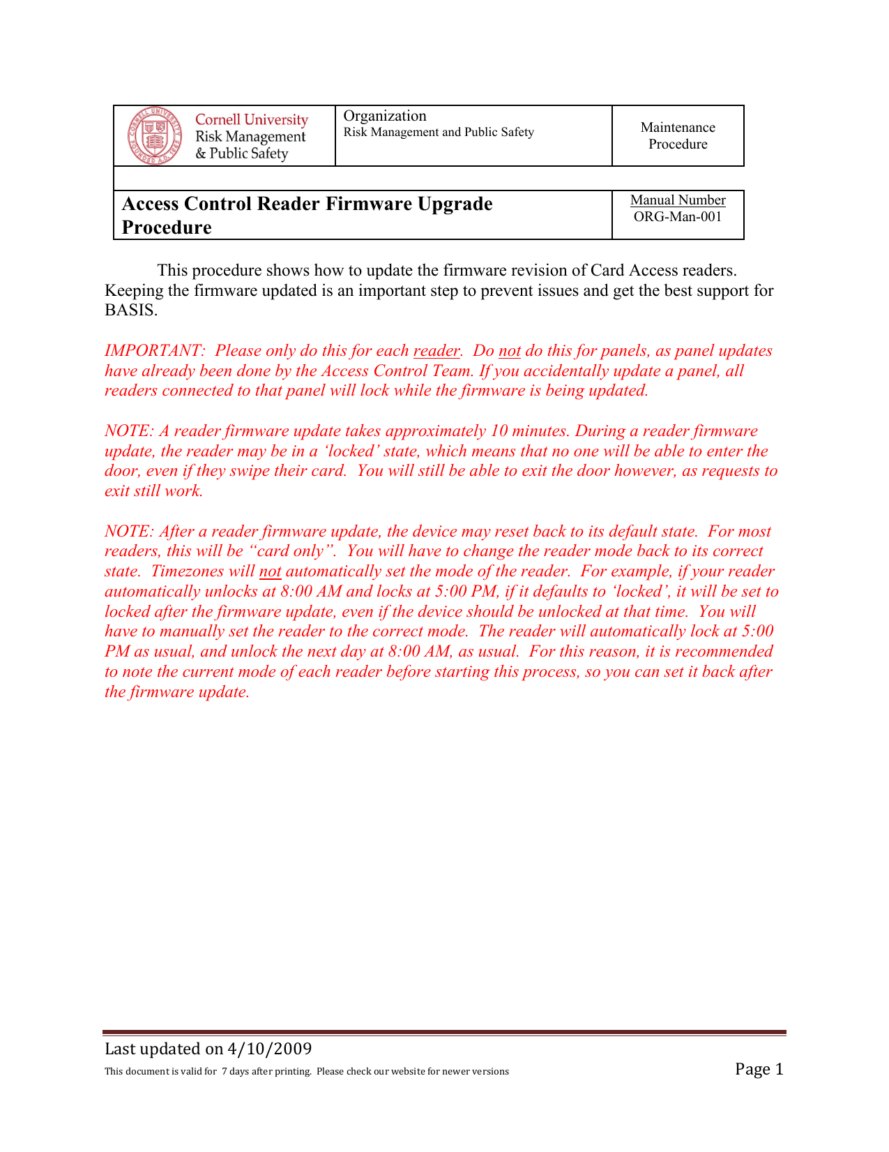 Access Control Reader Firmware Upgrade Procedure Manualzz