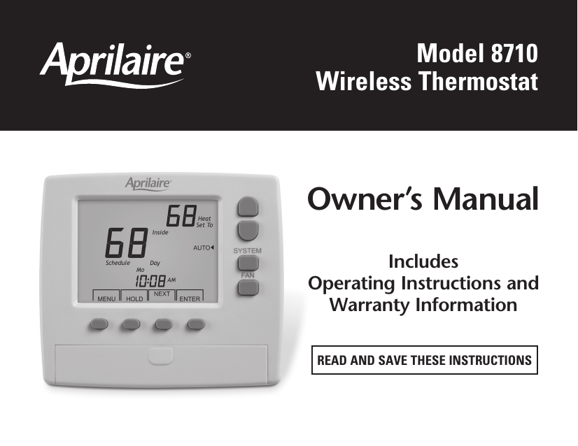 Aprilaire Thermostat Model 8710 Owners Manual Manualzz