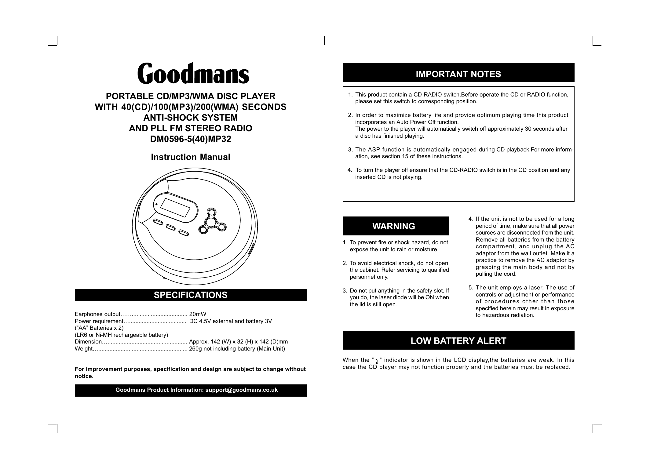 Goodmans DM0596540MP32 Instruction manual Manualzz