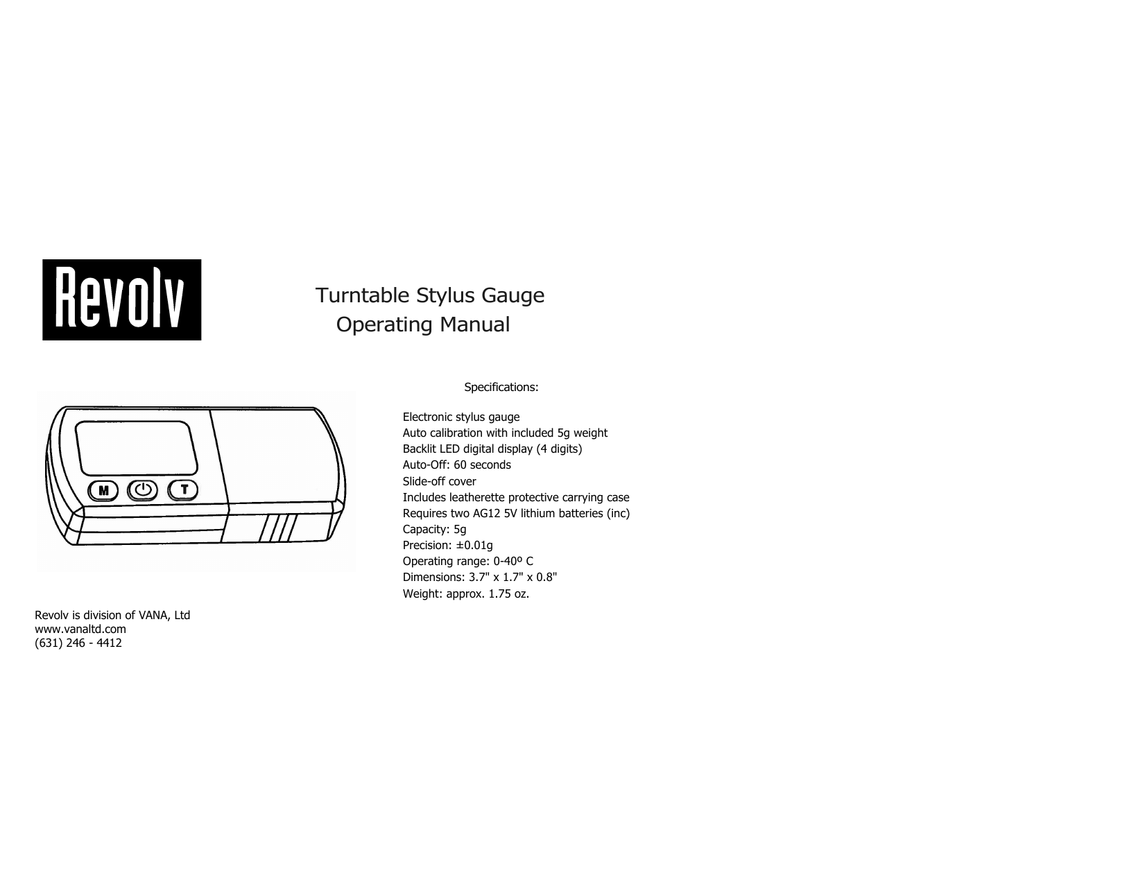Revolv Turntable Stylus Gauge