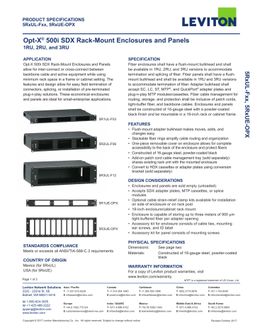 Leviton 5R1UL-F03 500i SDX Enclosure Product Specification | Manualzz