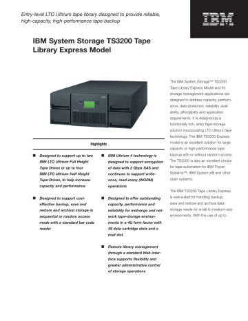 IBM TS3200 Express Tape Library Datasheet | Manualzz