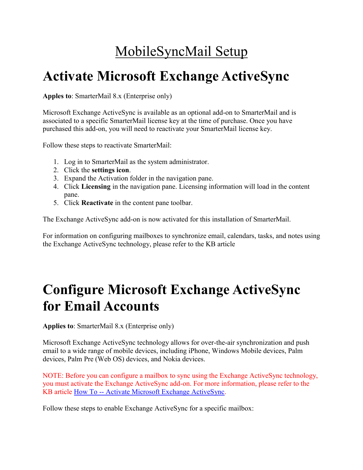 activesync email client for windows 7