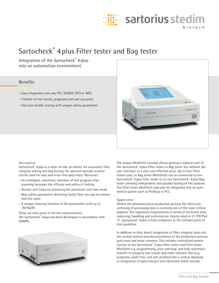 Sartocheck® 4 plus Filter tester and Bag tester | Manualzz