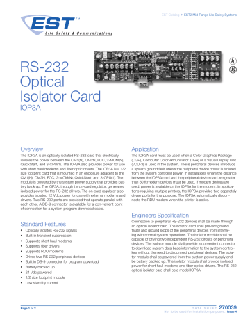 Data Sheet 270039 -- RS-232 Optical Isolator Card | Manualzz