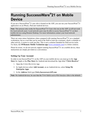 Running SuccessWare21 on an iPad | Manualzz