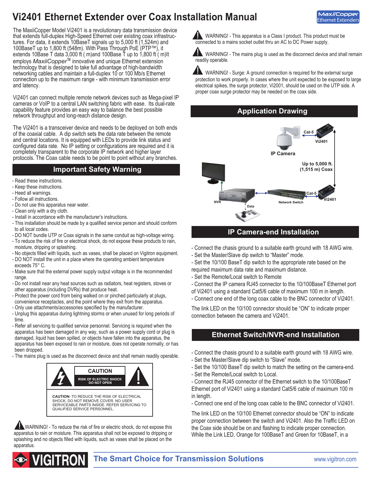 Vigitron VI2401 Single Port MaxIICopper Ethernet Extender over