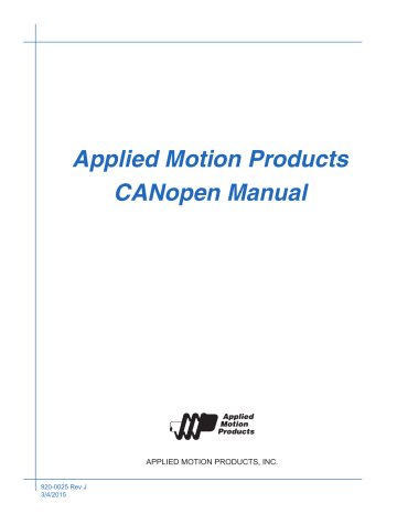 Applied Motion Products CANopen Manual | Manualzz
