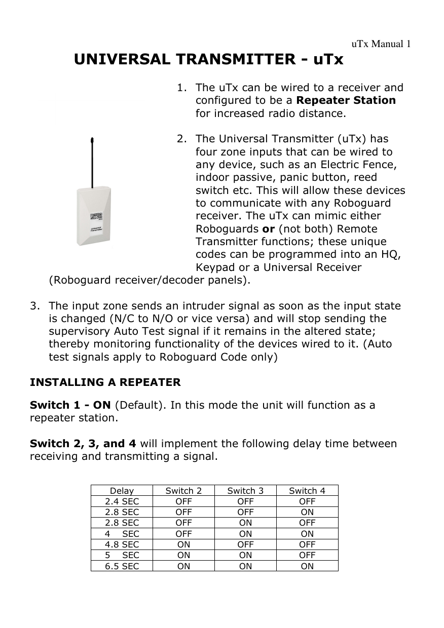 Universal Transmitter Utx Manualzz