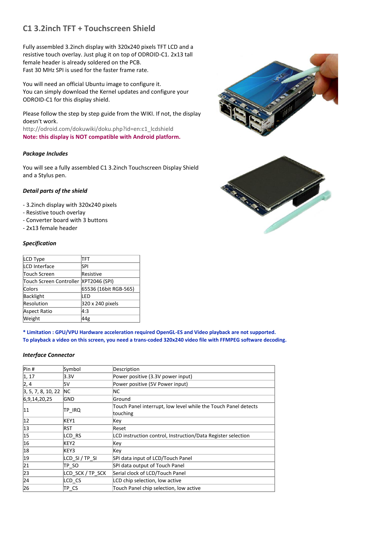 C1 3.2 inch Touchscreen Display Shield