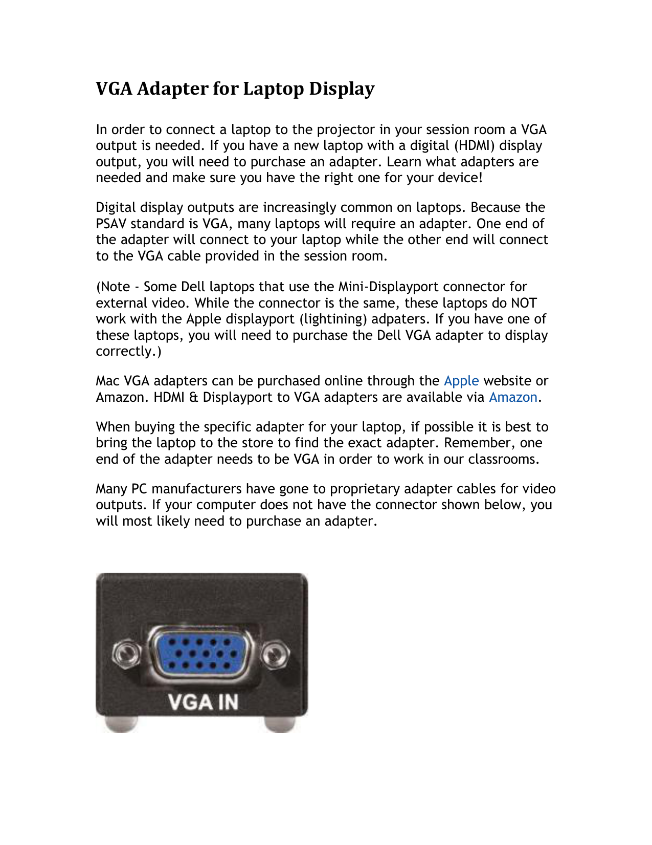VGA Adapter for Laptop Display | Manualzz
