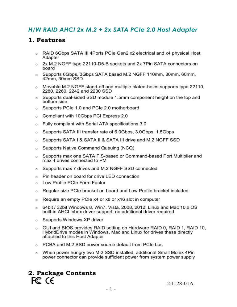 H W Raid Ahci 2x M 2 2x Sata Pcie 2 0 Host Manualzz