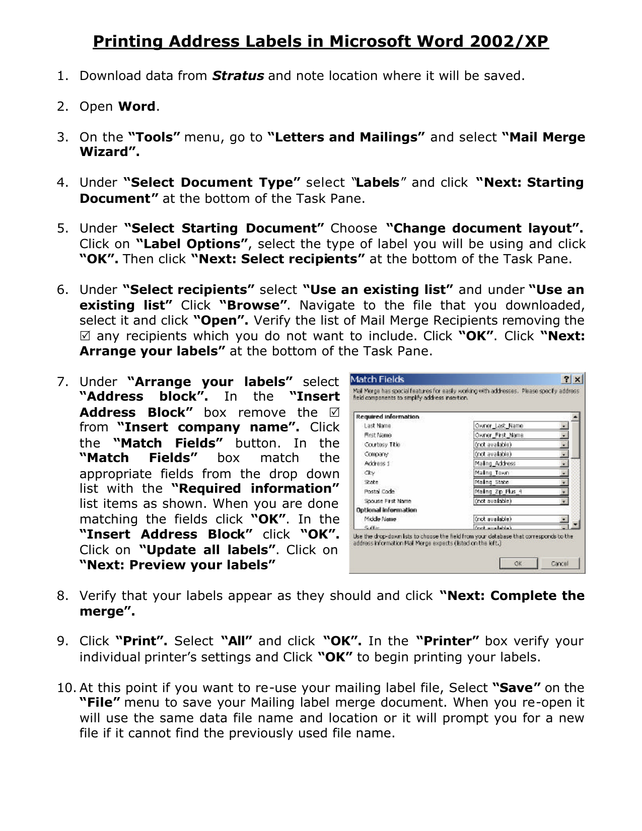 how to change text in word document for preset lables