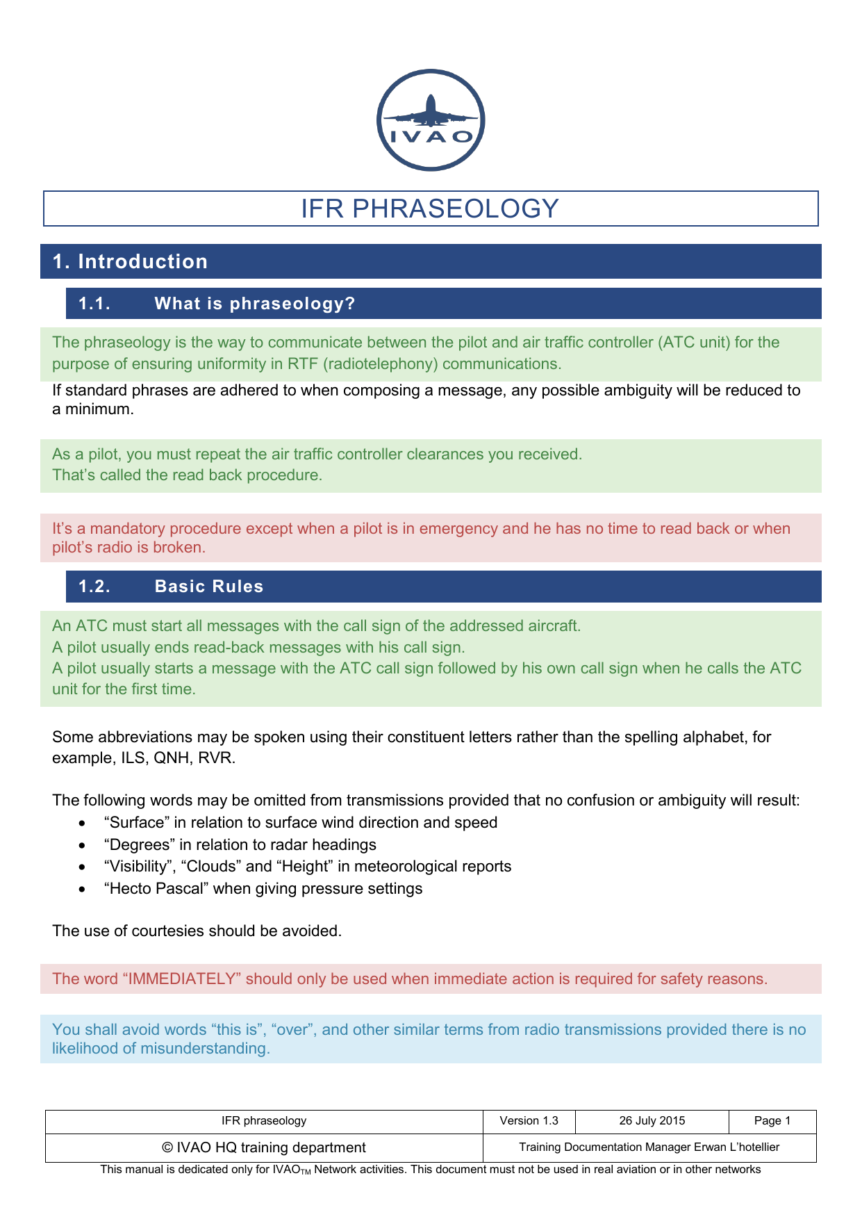 ifr phraseology | Manualzz