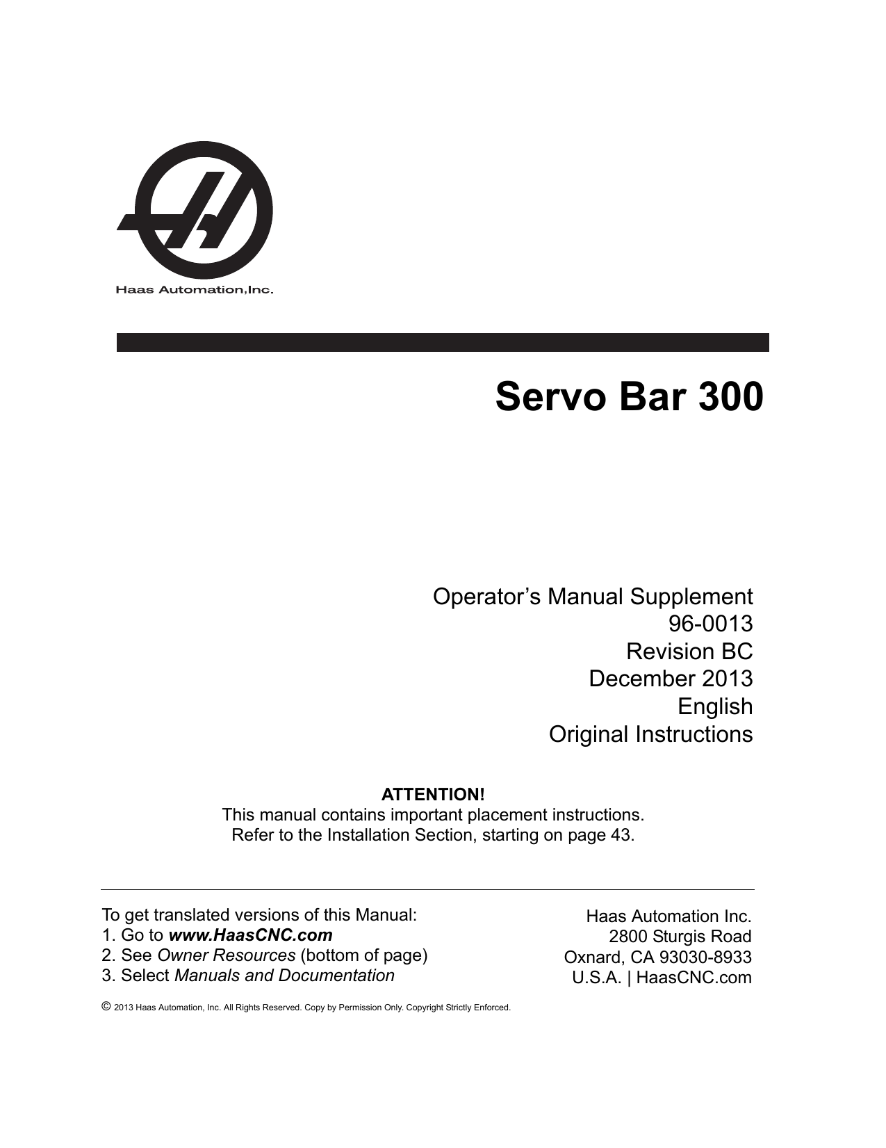 Servo Bar 300 - DIY - Haas Customer Resource Center | Manualzz