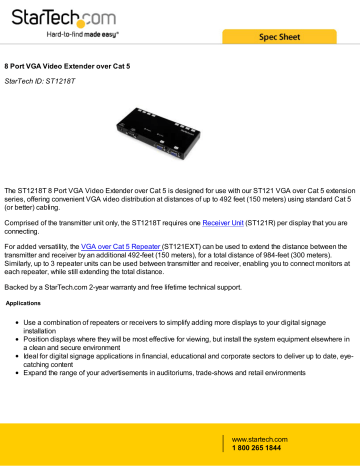 8 Port VGA Video Extender over Cat 5 StarTech ID: ST1218T | Manualzz