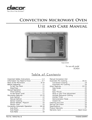 Dacor DCM24B Microwave Owner's Manual | Manualzz