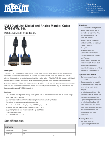 DVI-I Dual Link Digital and Analog Monitor Cable (DVI-I M/M), 6 | Manualzz