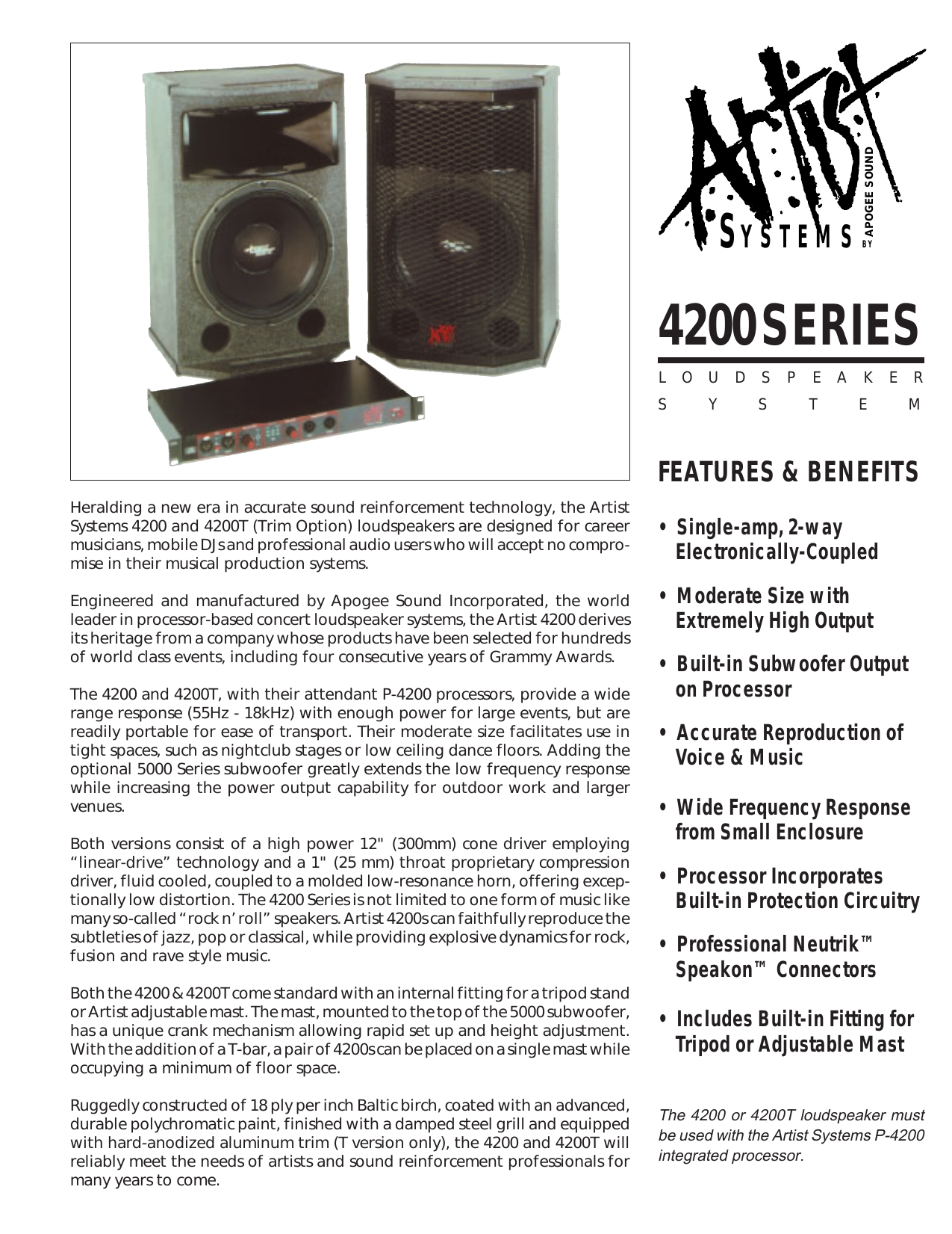 Apogee Artist 4200 Series Brochure Manualzz