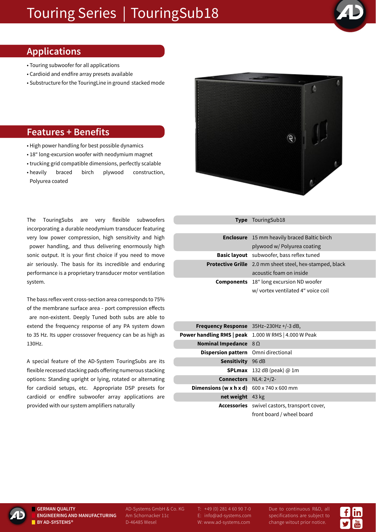 Touring Series Touringsub18 Bei Ad Manualzz