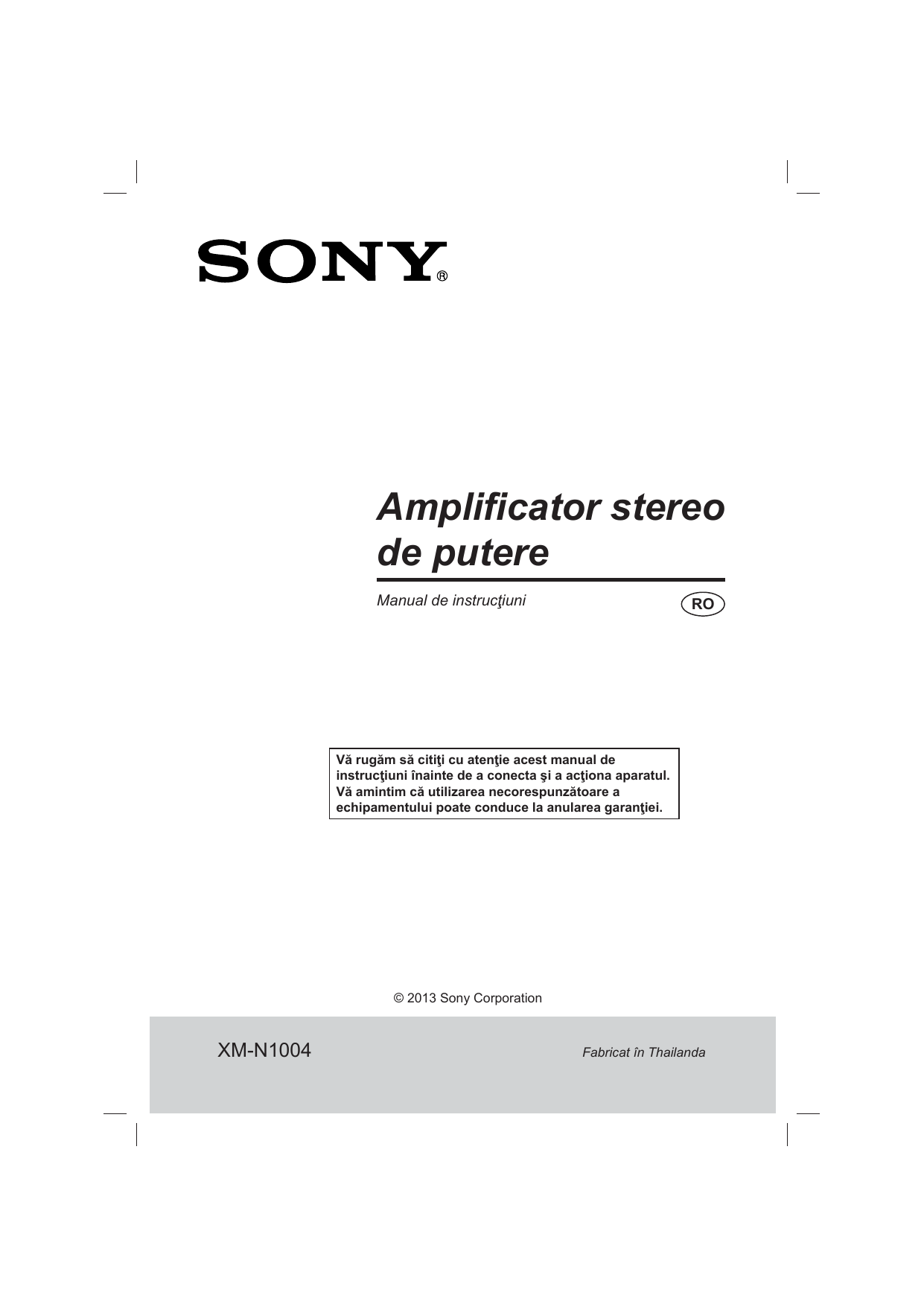 Sony XMN1004 Instrucțiuni de utilizare Manualzz