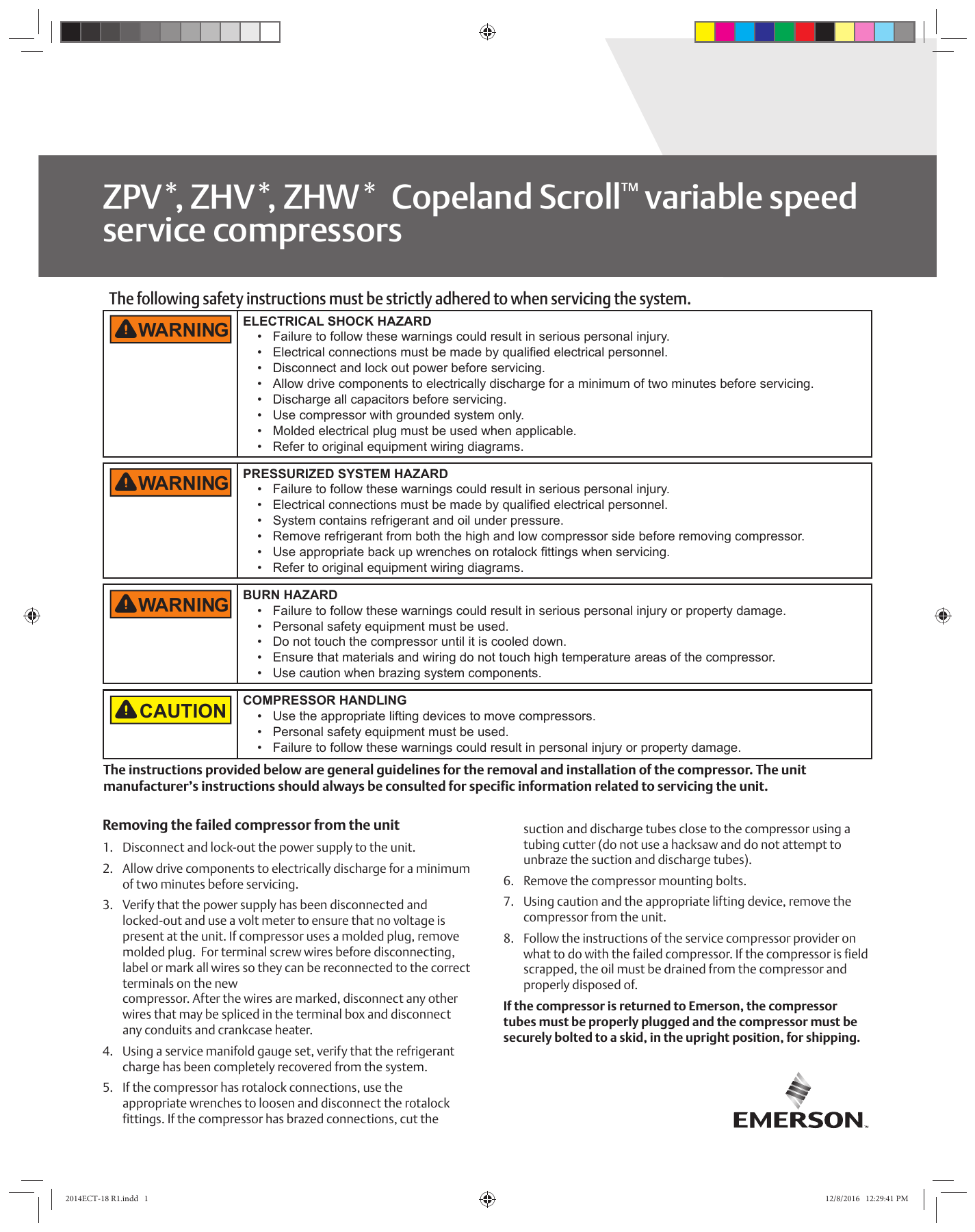 Zpv Zhv Zhw Copeland Scroll Variable Speed Service