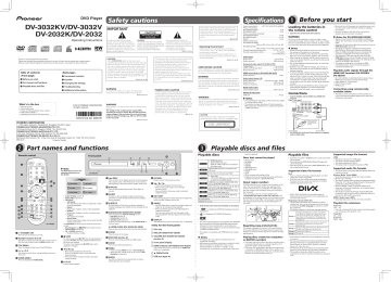Pioneer Dv-3032kv, Dv-3032v, Dv-2032k & Dv-2032 Dvd Player Operating 