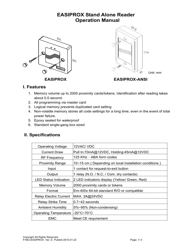 Easiprox Stand Alone Reader Operation Manual Manualzz