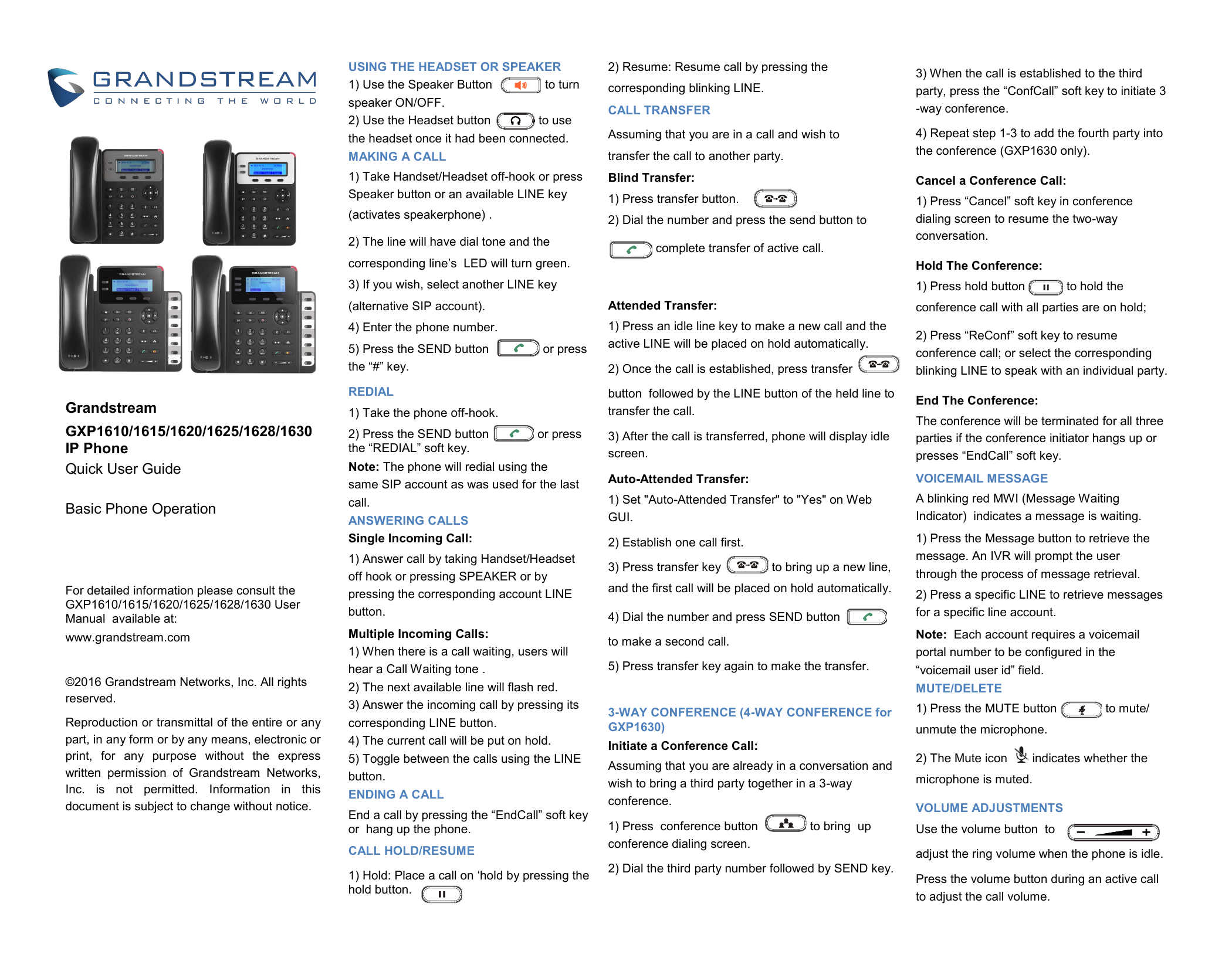 Grandstream Networks Gxp1610 Quick User Manual Manualzz