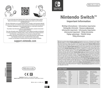 Nintendo Switch Belangrijke gegevens | Manualzz