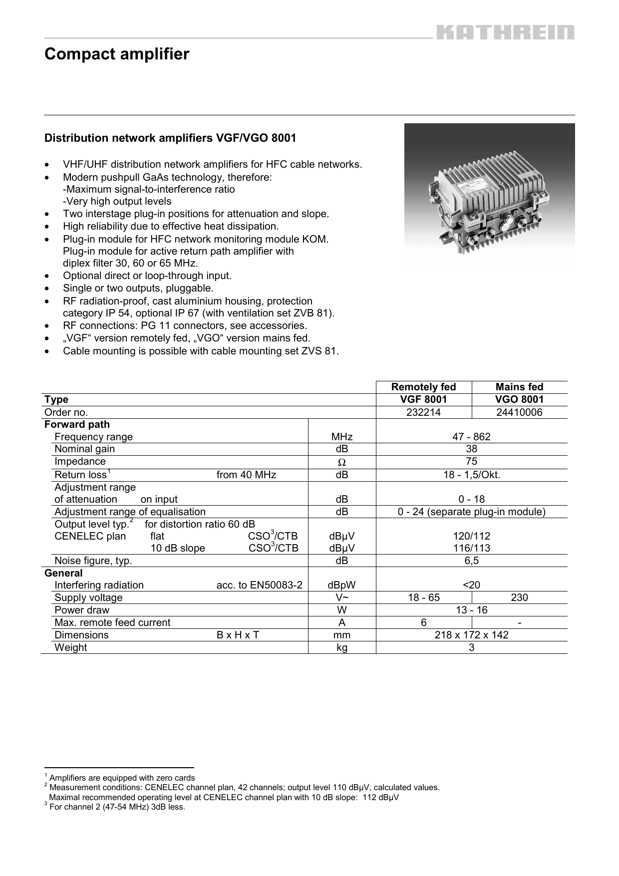 Distribution Network Amplifiers Vgf Vgo 8001 Manualzz