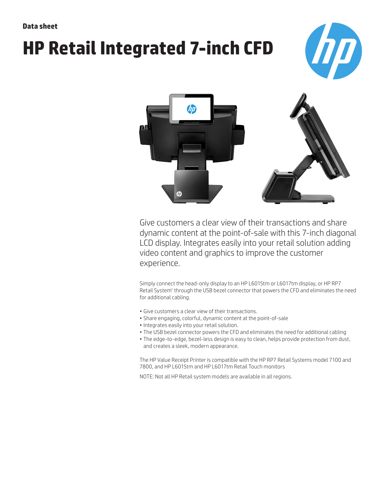 HP Retail Integrated 2x20 Display New G6U79AA 764676-001 