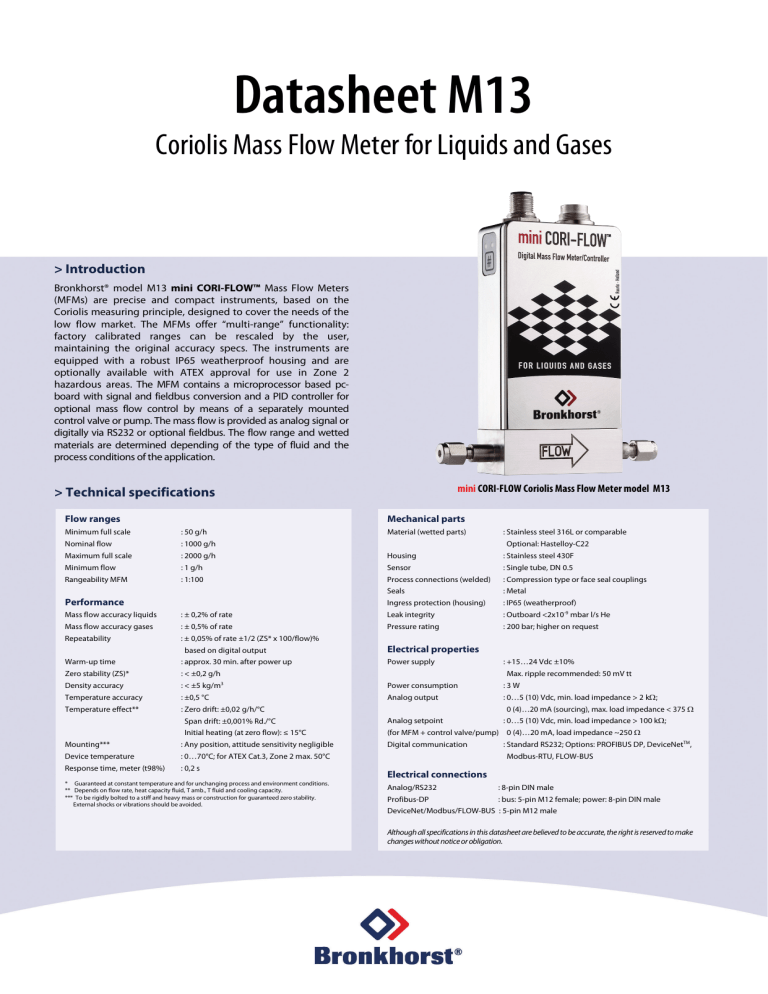 Datasheet M13 Bronkhorst Usa Manualzz