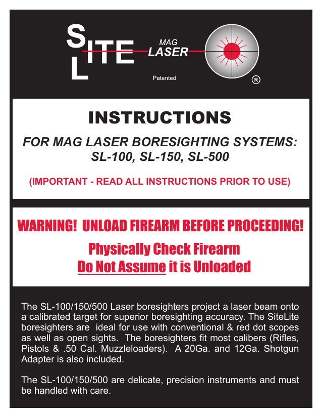 Site-Lite SL-50 Laser Boresighting System Bore Laser in Black Case WORKS 
