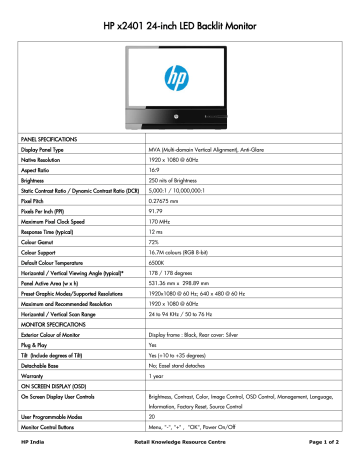 Hp X2401 24 Inch Led Backlit Monitor Manualzz