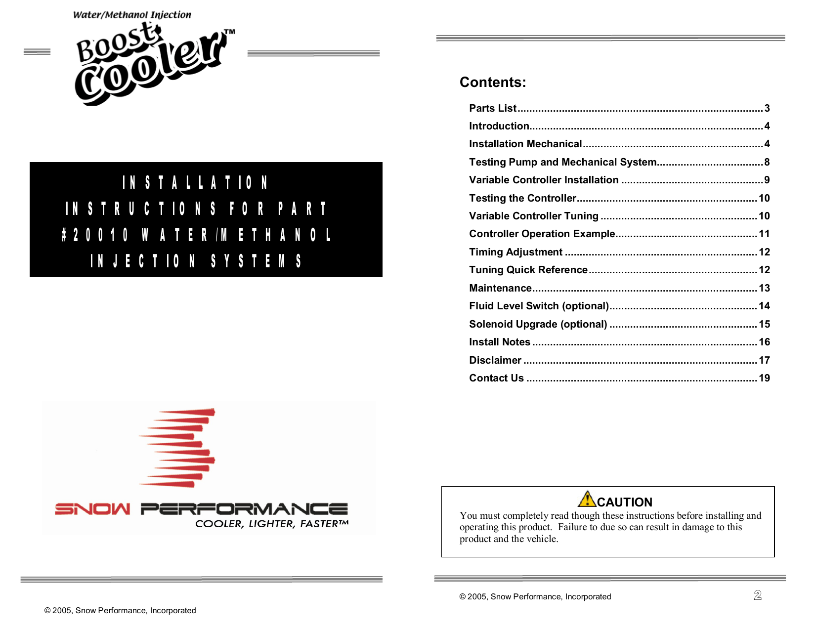installation instructions for part #20010 water/methanol injection ...