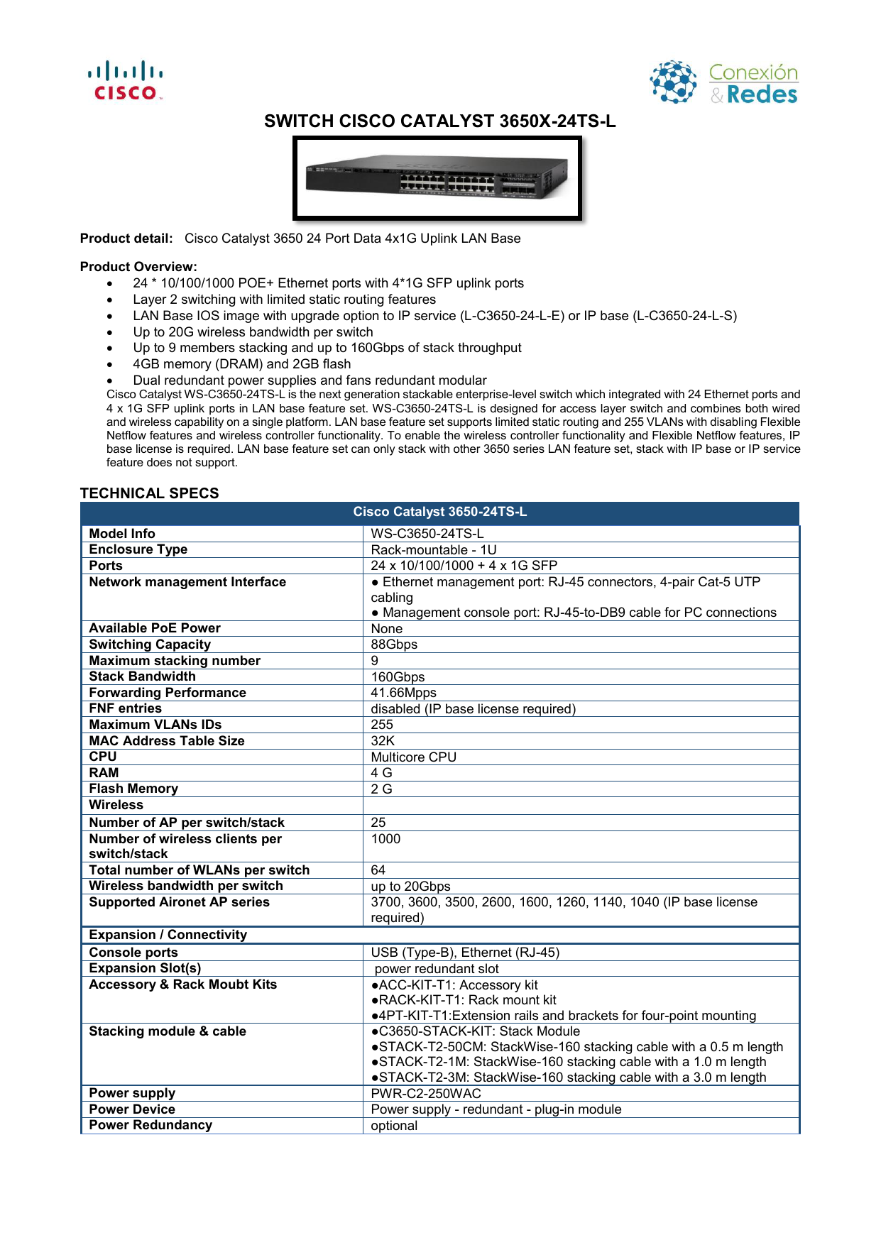 Switch Cisco Catalyst 3650x 24ts L Manualzz