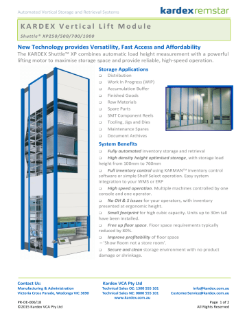 Kardex VCA KARDEX Vertical Lift Module | Manualzz