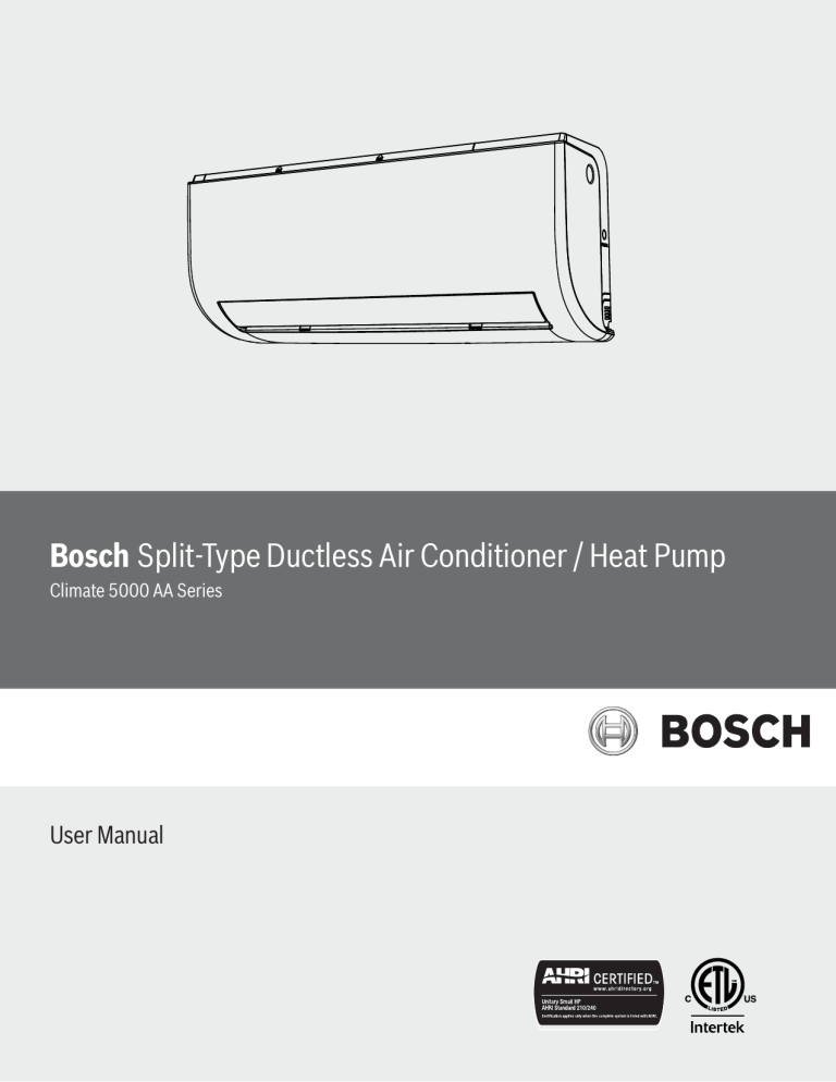 Bosch Split Type Ductless Air Conditioner Heat Pump Manualzz