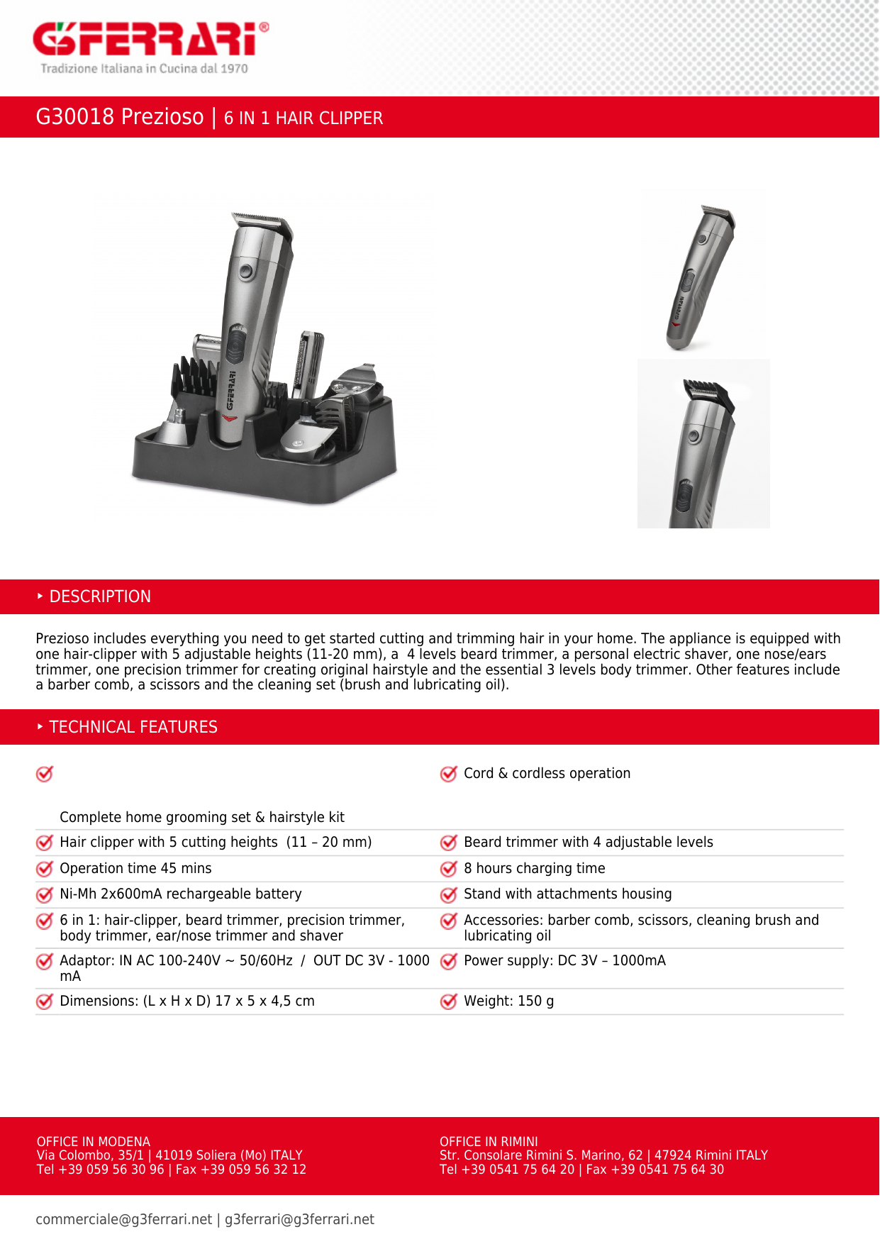 G30018 Prezioso 6 In 1 Hair Clipper Description Manualzz Com