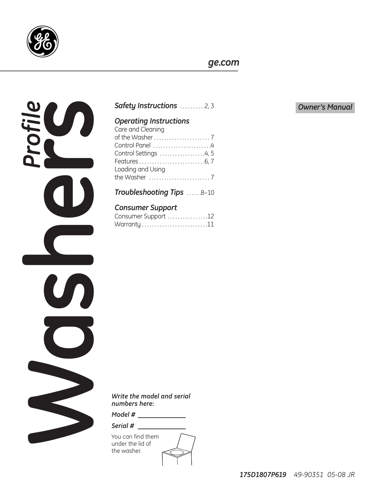 GE Profile Washer Washer User manual Manualzz