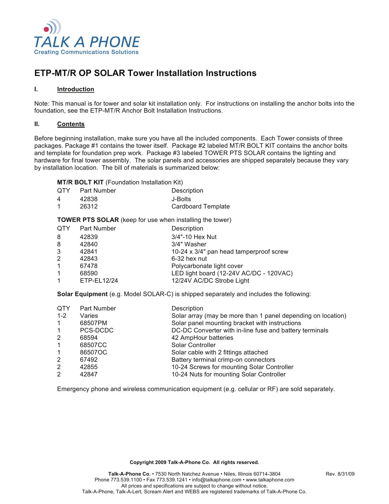 Etp Mt R Op Solar Tower Installation Instructions Manualzz
