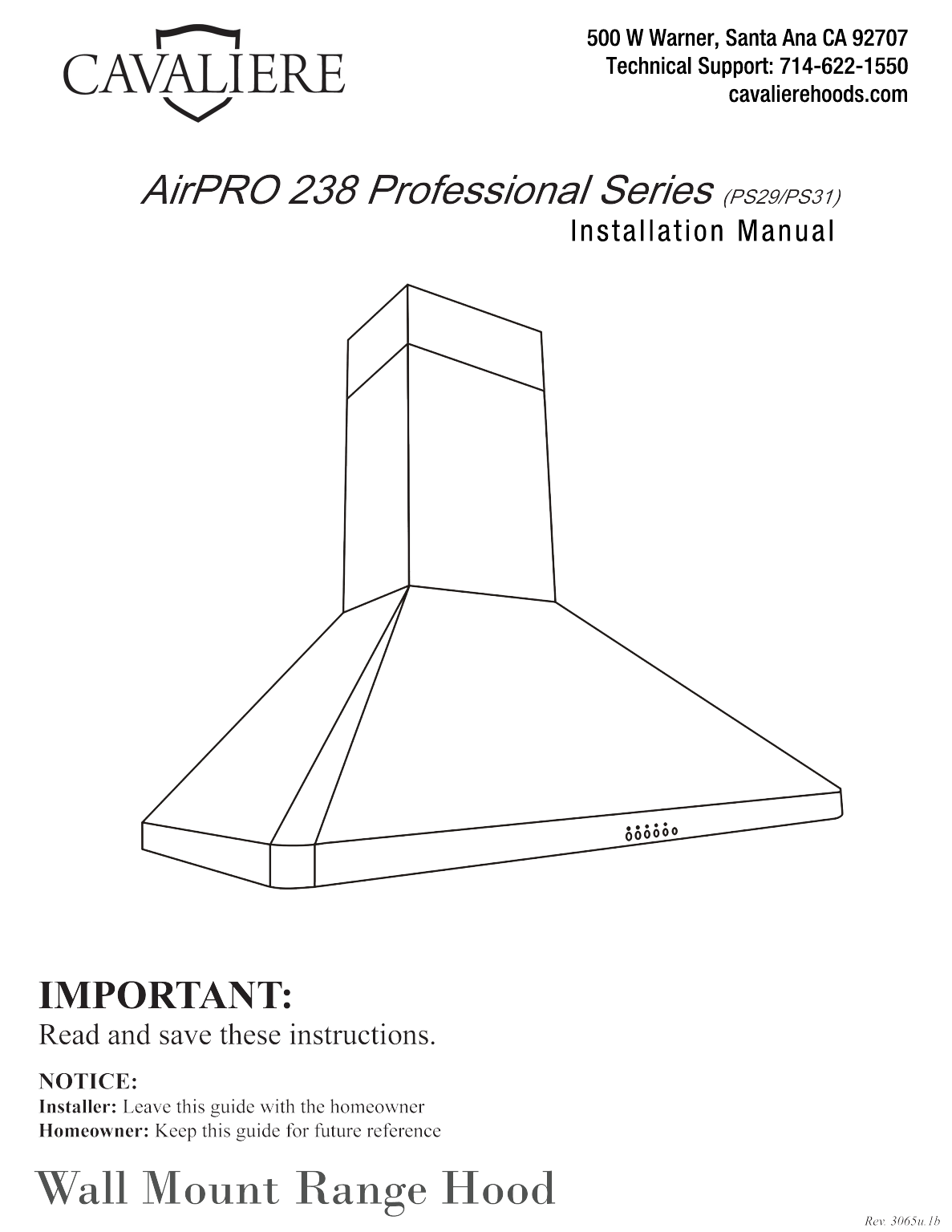 Cavaliere AP238PS3136 30in Ducted Stainless Steel WallMounted Range