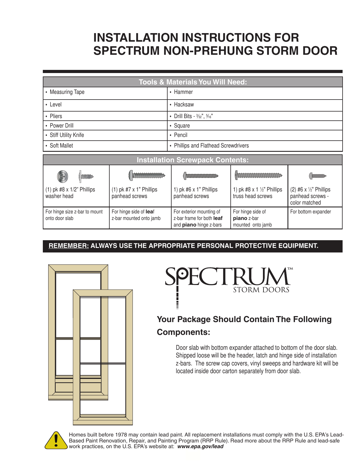 Installation Instructions For Spectrum Non Prehung Storm Door