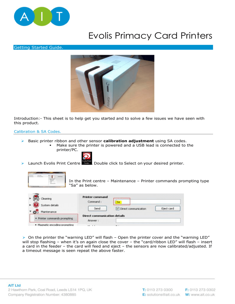 evolis primacy printer commands